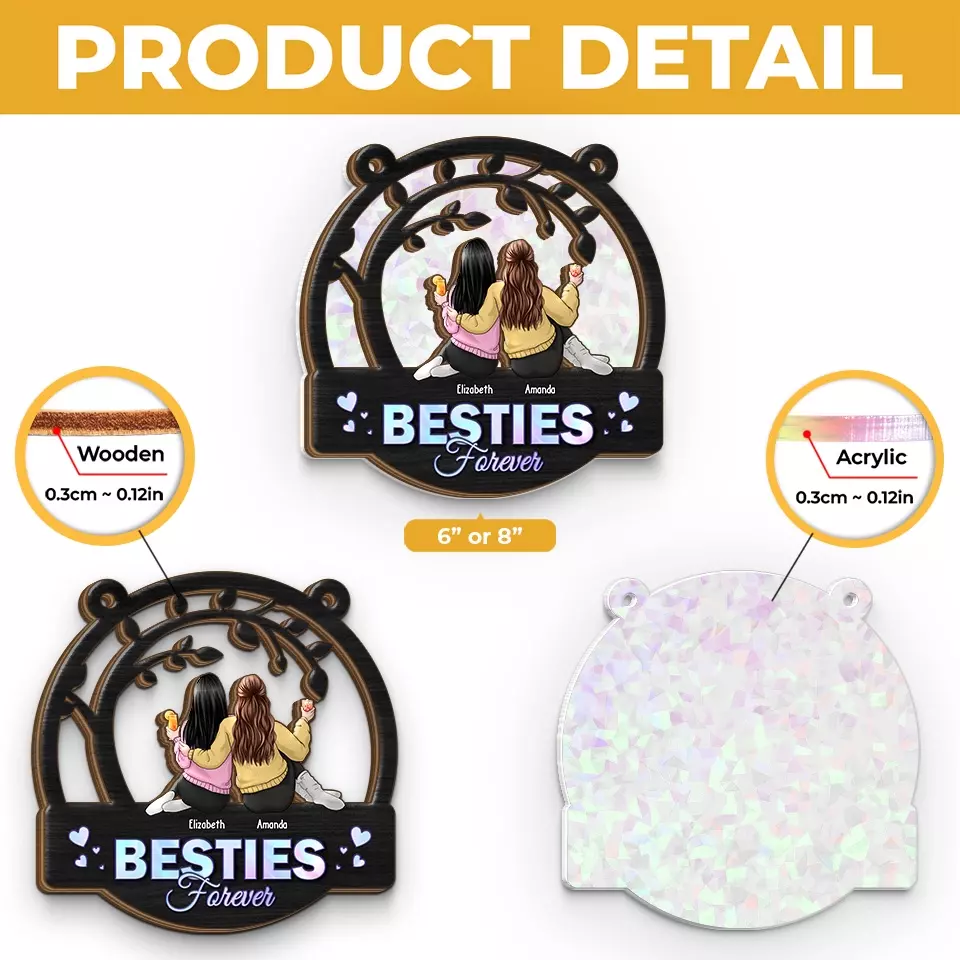 Sisters Forever - Bestie Personalized Window Hanging Suncatcher - Christmas Gift For Best Friends, BFF, Sisters - Image 5