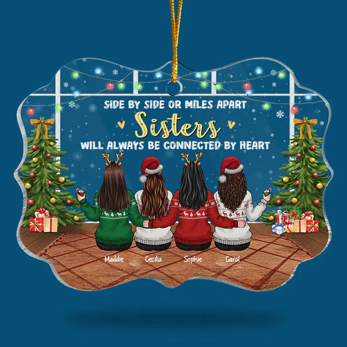 Sisters Will Always Be Connected By Heart - Personalized Custom Benelux Shaped Acrylic Christmas Ornament - Gift For Bestie, Best Friend, Sister, Birthday Gift For Bestie And Friend, Christmas Gift - Image 3
