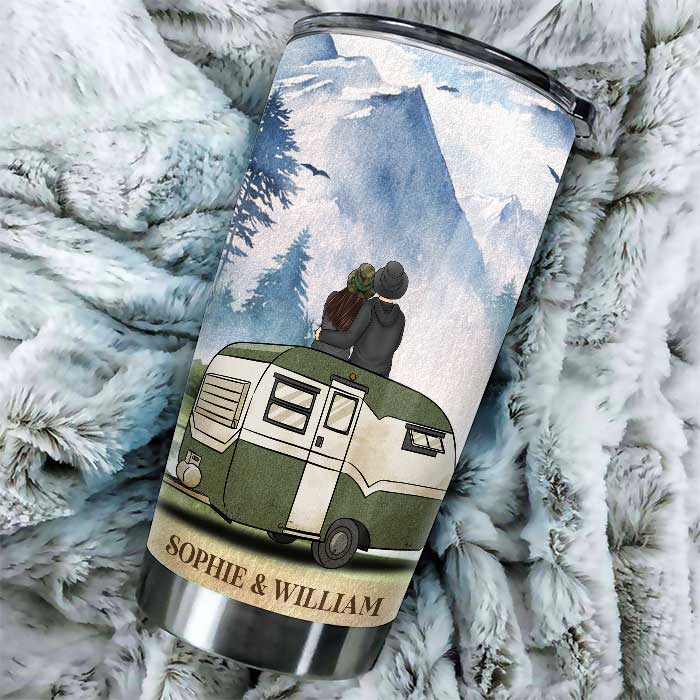 Sit By The Campfire & Watch People Park Their Campers - Gift For Couples, Husband Wife, Personalized Tumbler - Image 4