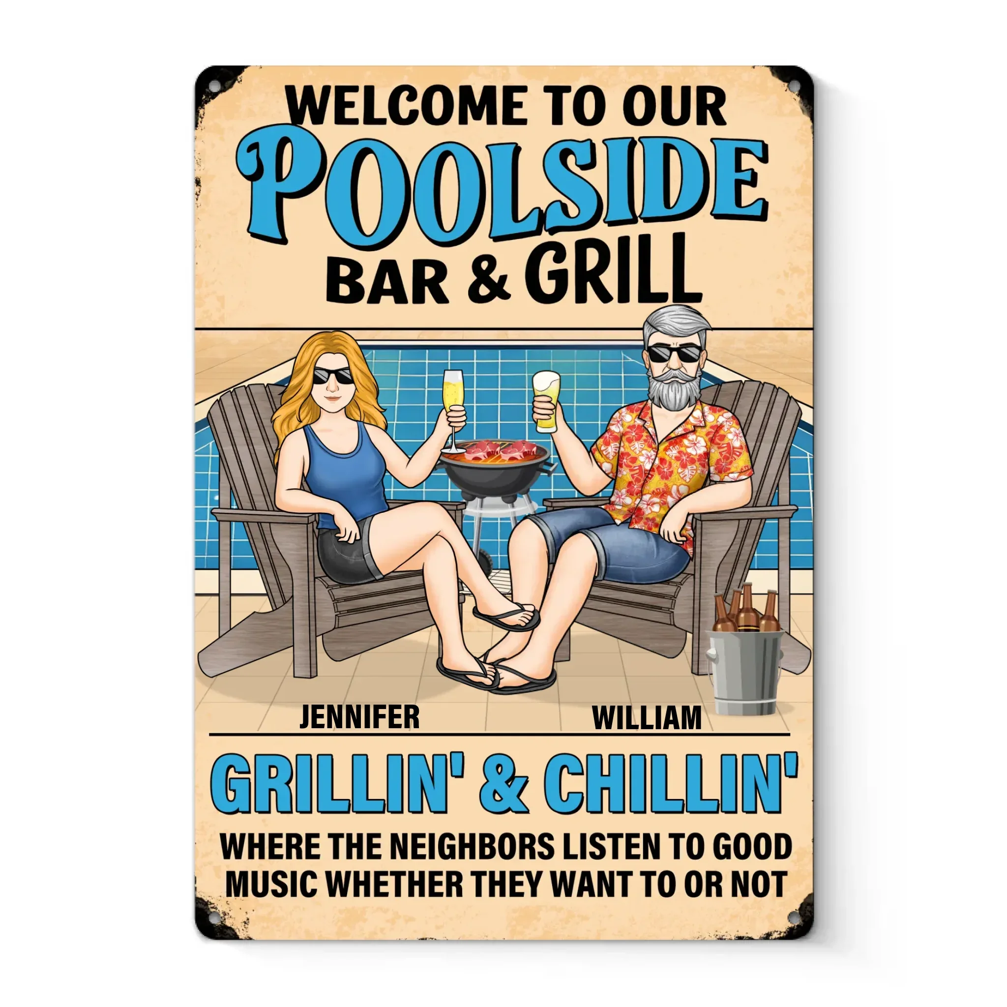 Sizzling Love, Just Like The Grill - Couple Personalized Custom Home Decor Metal Sign - Gift For Yourself, Husband Wife, Best Friends, Family Members - Image 2