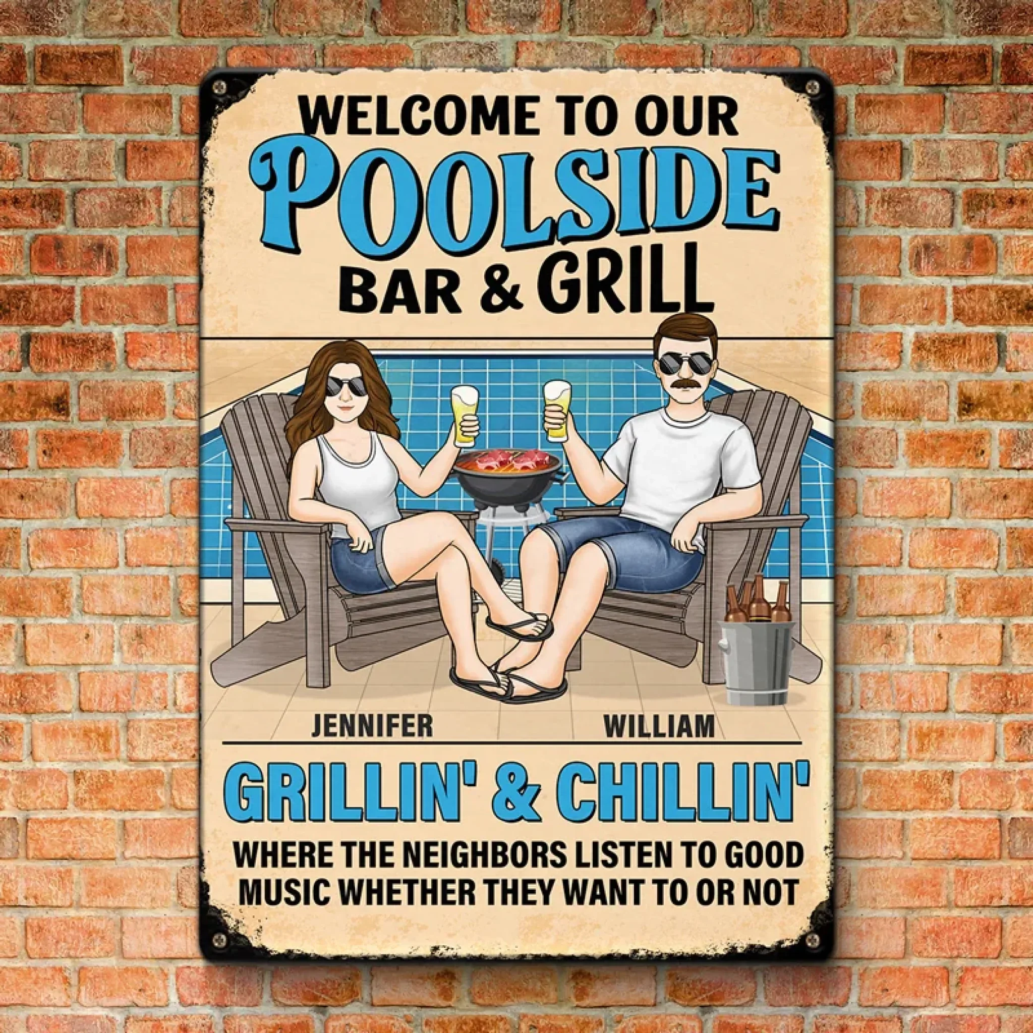 Sizzling Love, Just Like The Grill - Couple Personalized Custom Home Decor Metal Sign - Gift For Yourself, Husband Wife, Best Friends, Family Members - Image 3
