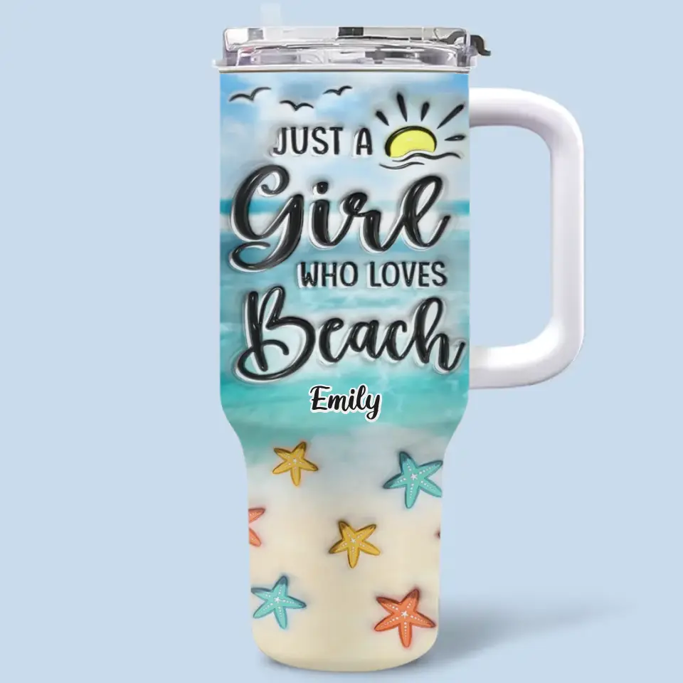 Smell The Sea And Feel The Sky, Let Your Soul & Spirit Fly - Bestie Personalized Custom 3D Inflated Effect Printed 40 Oz Stainless Steel Tumbler With Handle - Summer Vacation Gift For Best Friends, BFF, Sisters - Image 2