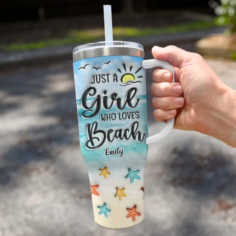 Smell The Sea And Feel The Sky, Let Your Soul & Spirit Fly - Bestie Personalized Custom 3D Inflated Effect Printed 40 Oz Stainless Steel Tumbler With Handle - Summer Vacation Gift For Best Friends, BFF, Sisters - Image 3