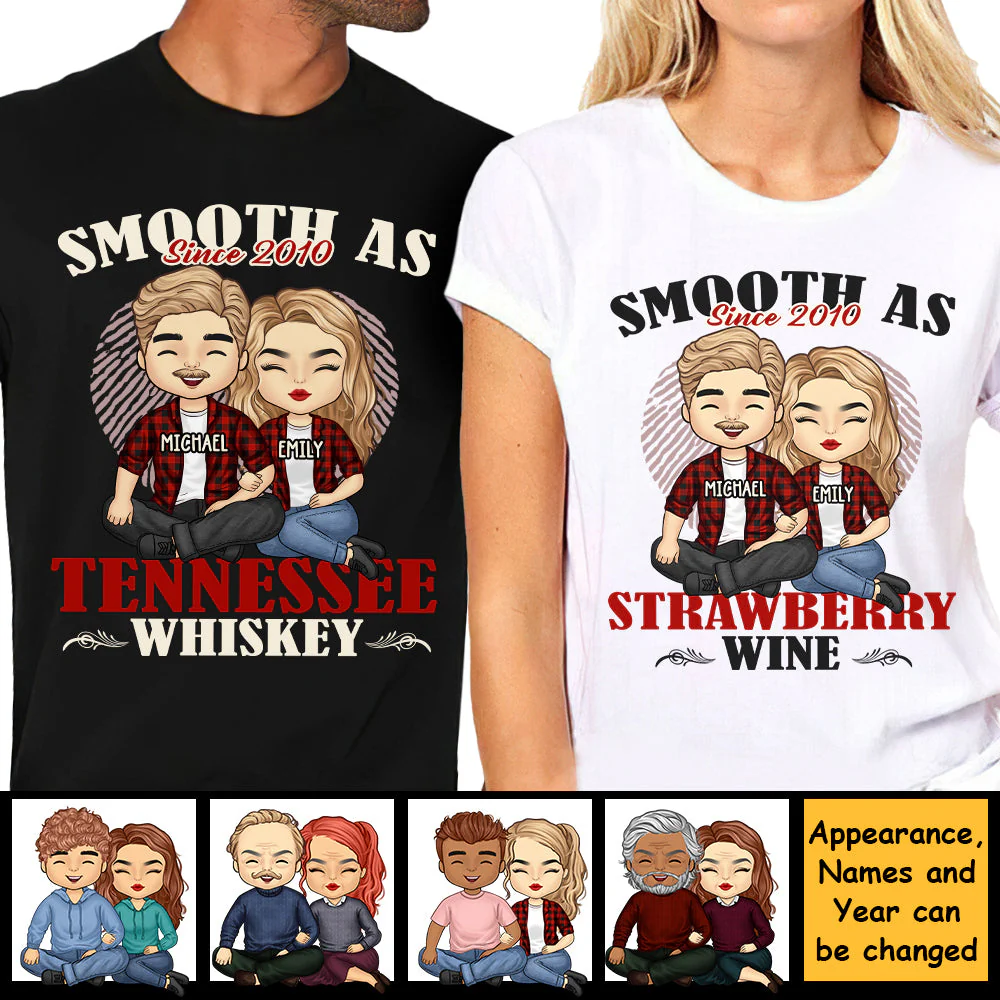 Smooth As Tennessee Whiskey Sweet As Strawberry Wine - Personalized Matching Couple T-Shirt - Gift For Couple, Husband Wife, Anniversary, Engagement, Wedding, Marriage Gift - Image 4