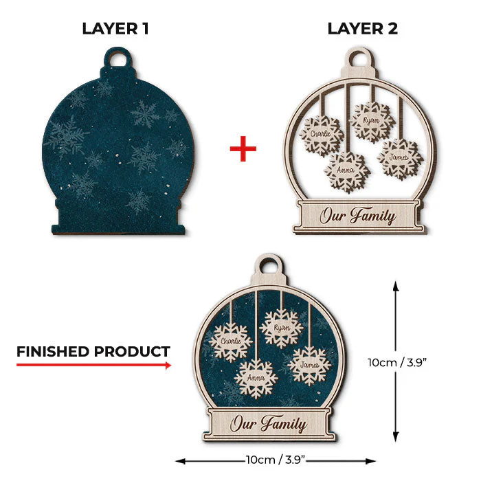 Snowflakes Falling In Love - Personalized Custom Snow Globe Shaped 2 Layered Wood Christmas Ornament - Gift For Family Members, Christmas Gift - Image 3