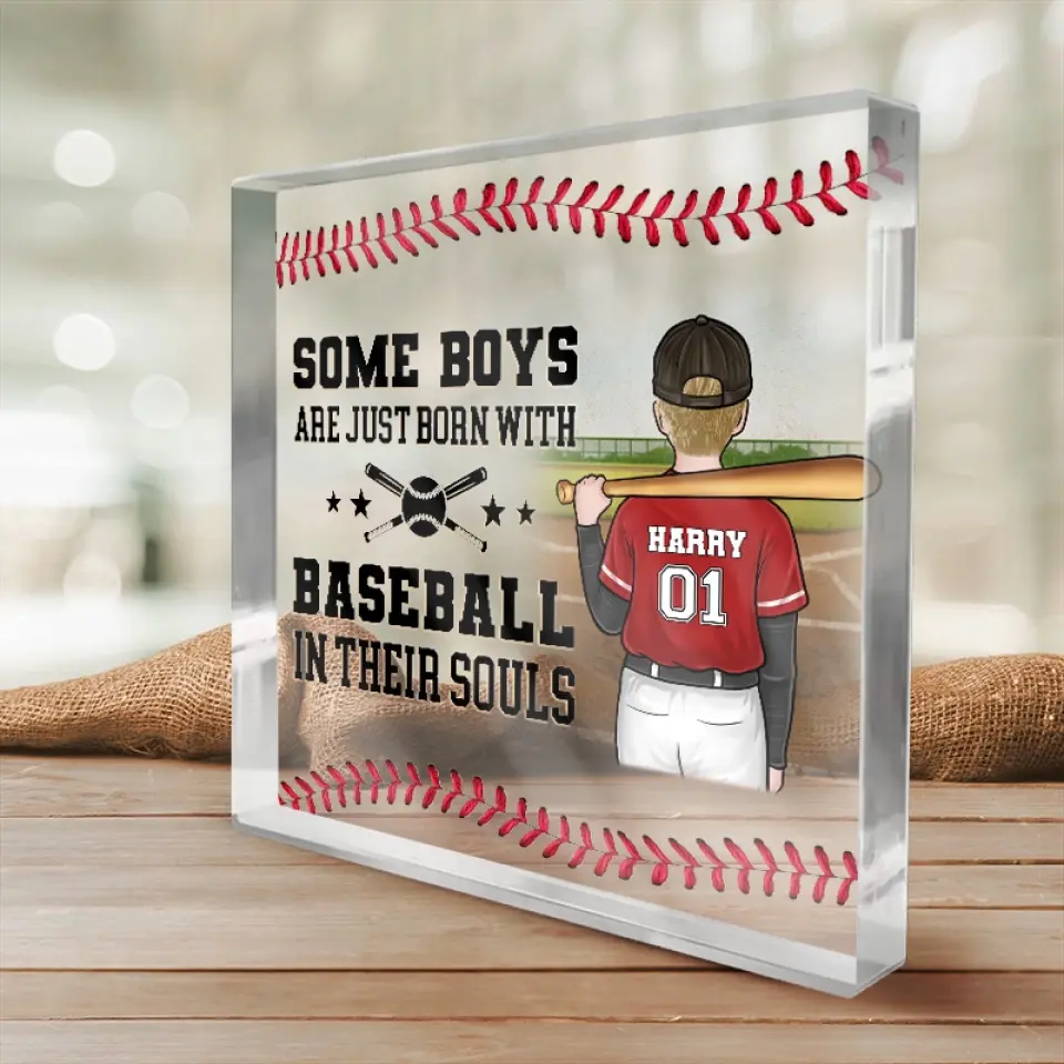 Some Boys Are Just Born With Baseball In Their Souls - Family Personalized Custom Square Shaped Acrylic Plaque - Gift For Family Members, Baseball Players, Baseball Lovers - Image 4