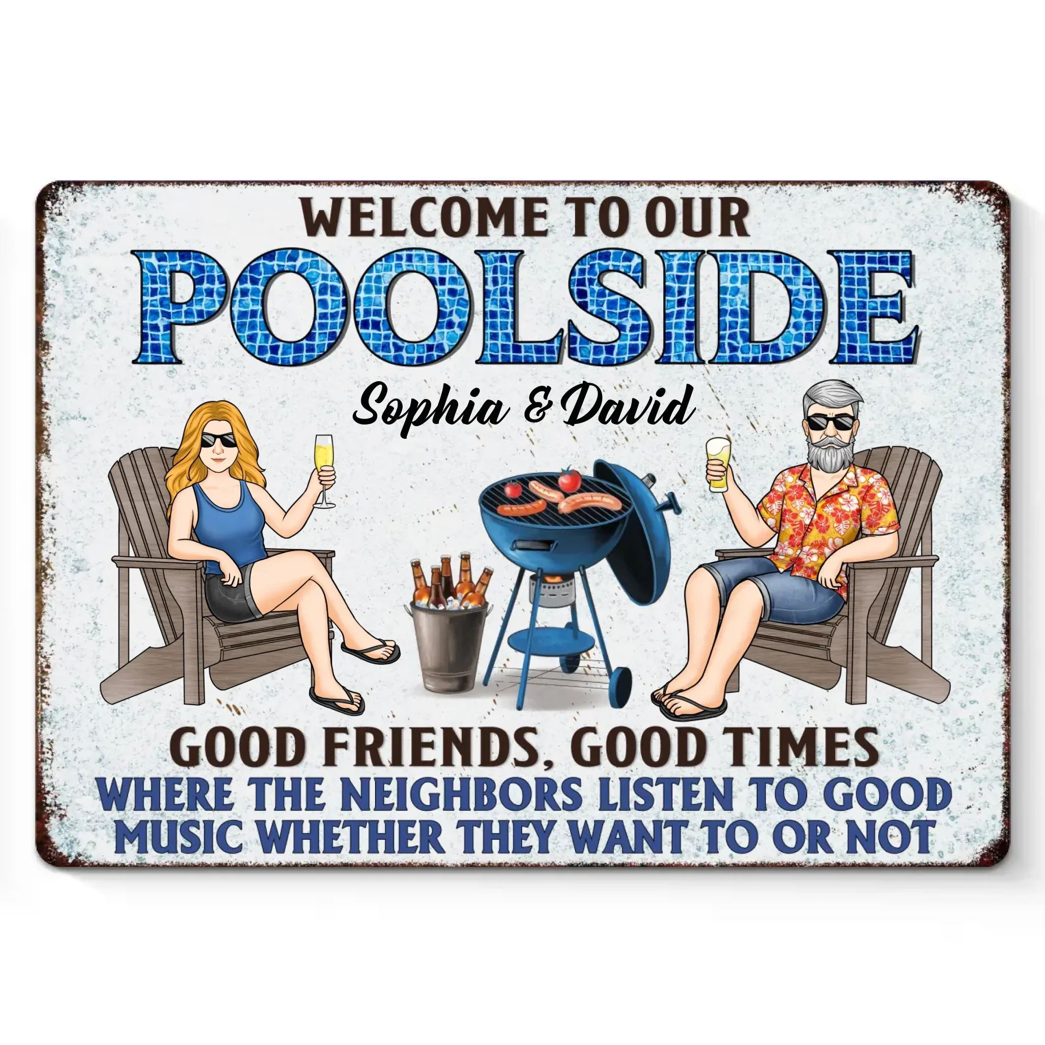 Splash, Sip, And Stay A While - Couple Personalized Custom Home Decor Metal Sign - House Warming Gift For Yourself, Husband Wife, Best Friends, Family Members - Image 2