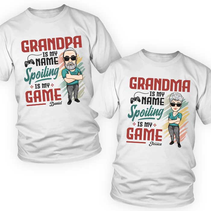 Spoiling Is Our Game - Personalized Matching Couple T-Shirt - Gift For Couple, Husband Wife, Grandparents - Image 2