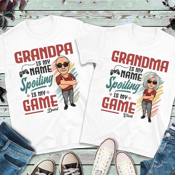 Spoiling Is Our Game - Personalized Matching Couple T-Shirt - Gift For Couple, Husband Wife, Grandparents - Image 3