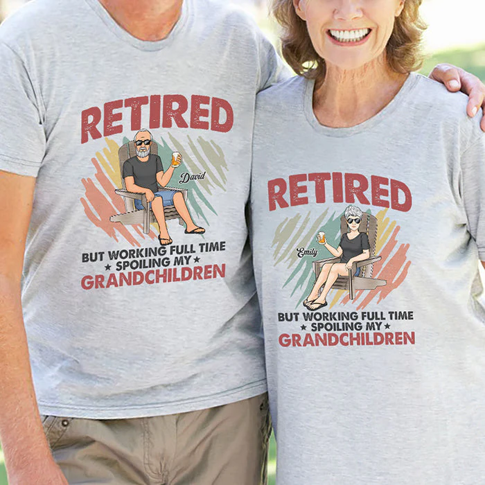 Spoiling Our Grandchildren - Personalized Matching Couple T-Shirt - Gift For Couple, Husband Wife, Grandparents