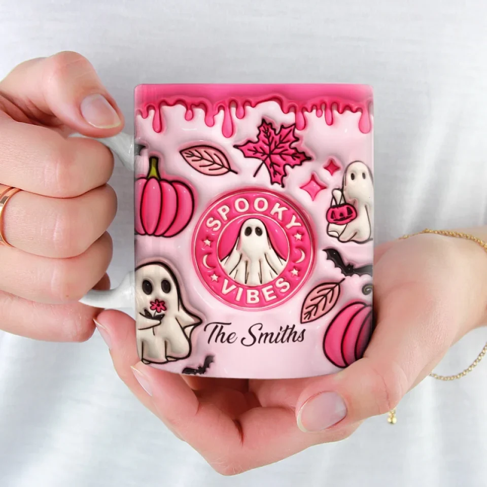 Spooky Vibes Only - Family Personalized Custom 3D Inflated Effect Printed Mug - Halloween Gift For Family Members - Image 3