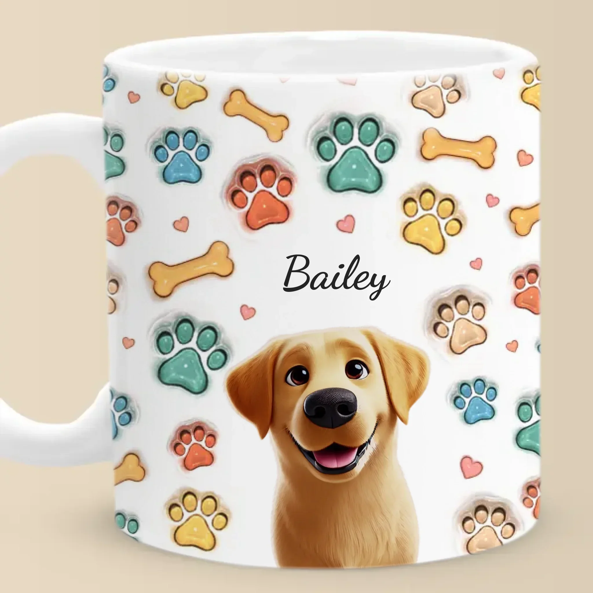 Stay Pawsitive, Wag More, Bark Less - Dog & Cat Personalized Custom 3D Inflated Effect Printed Mug - Gift For Pet Owners, Pet Lovers - Image 3