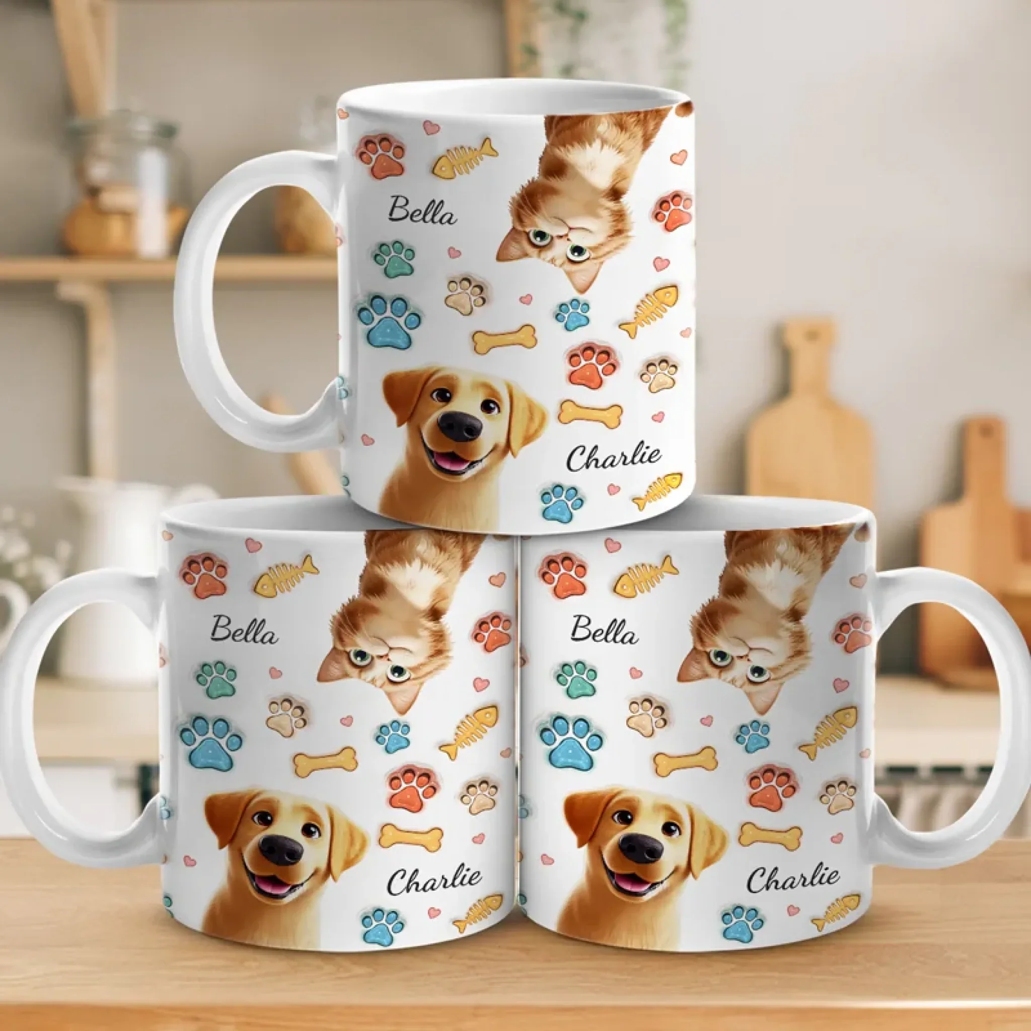 Stay Pawsitive, Wag More, Bark Less - Dog & Cat Personalized Custom 3D Inflated Effect Printed Mug - Gift For Pet Owners, Pet Lovers - Image 5