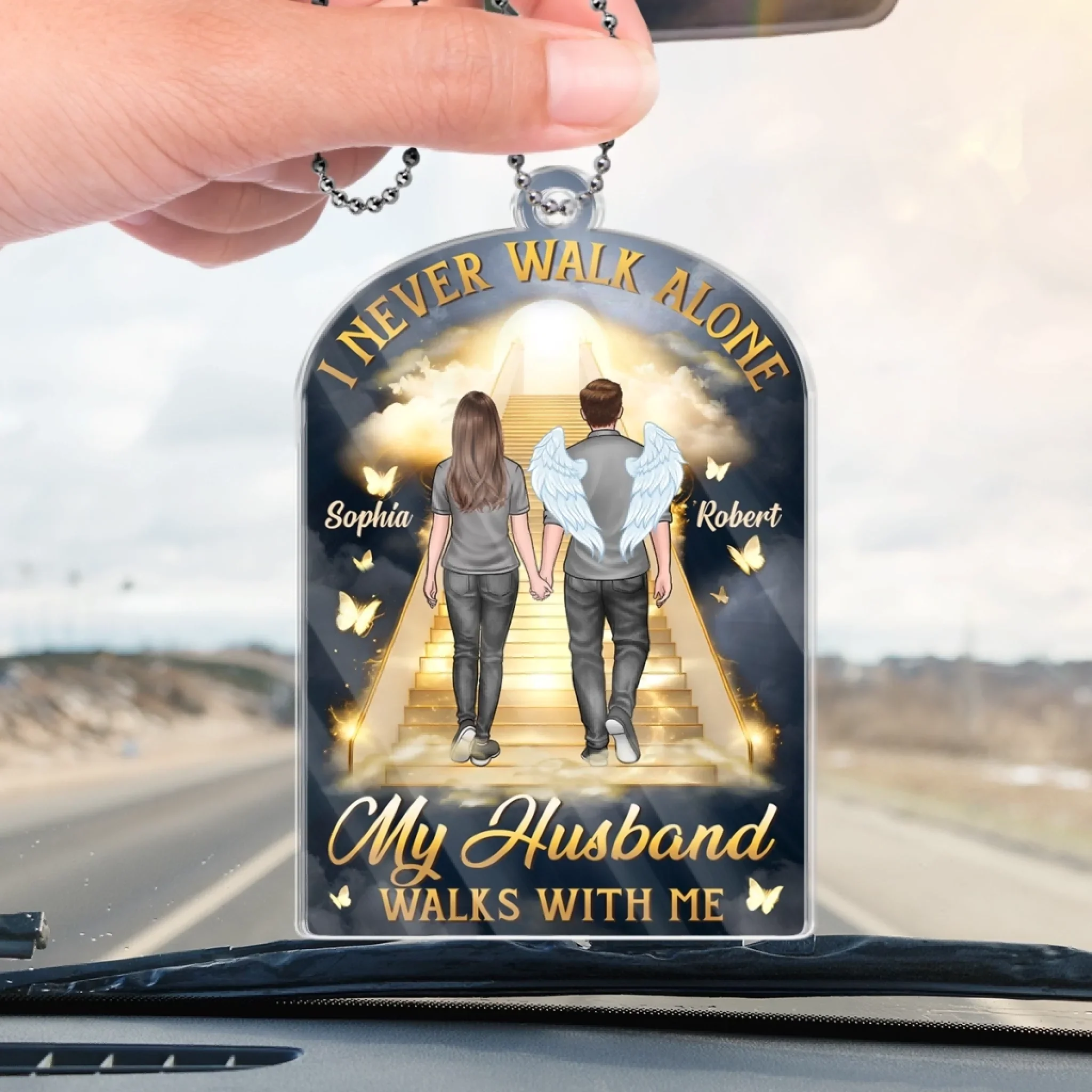 Still Walking With Me, Every Step Of The Way - Memorial Personalized Custom Car Ornament - Acrylic Custom Shaped - Father's Day, Sympathy Gift For Couple, Husband Wife, Family Members - Image 4