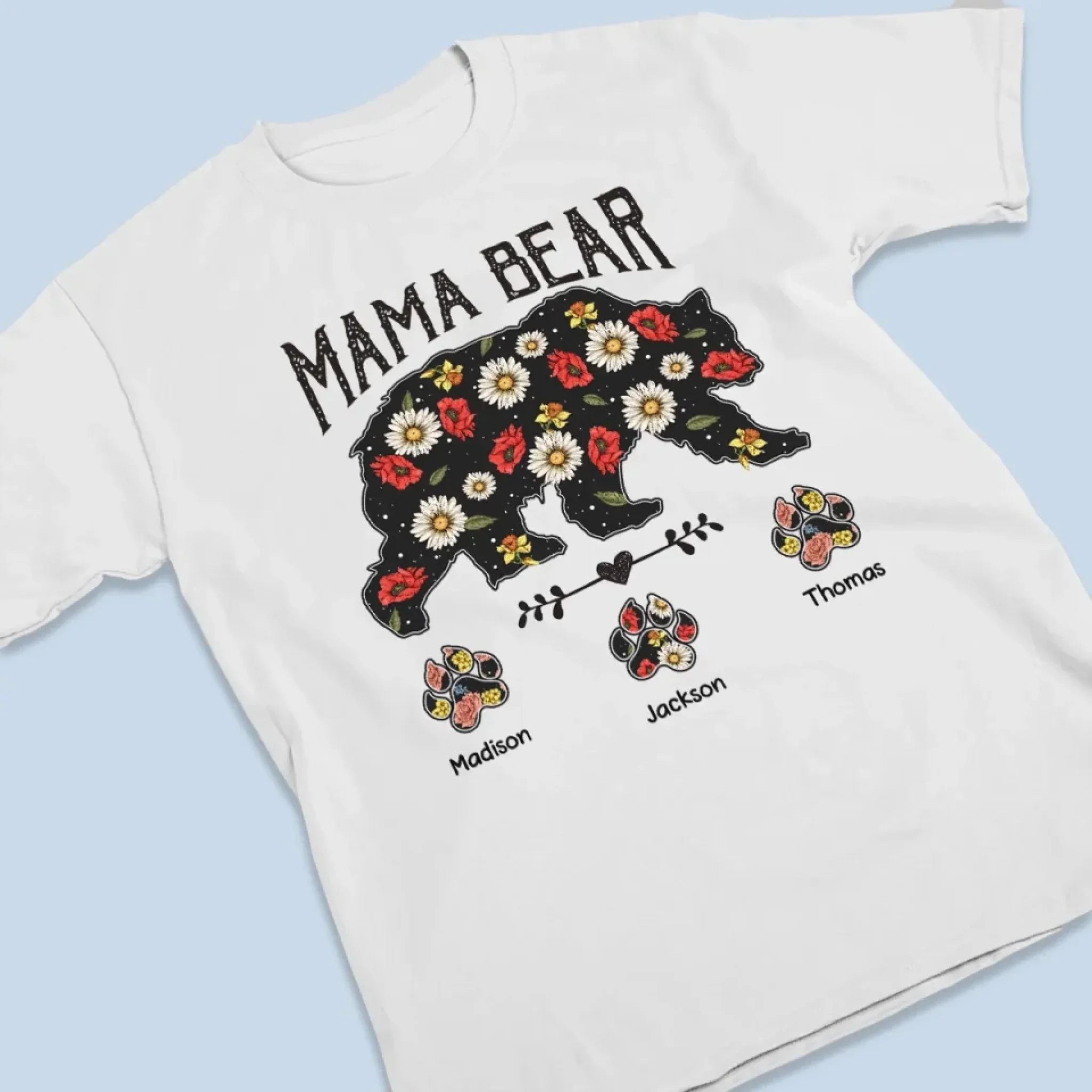 Strong As A Mama Bear, Soft As A Flower -  Family Personalized Custom Unisex T-shirt, Premium T-shirt, Hoodie - Mother's Day Gift For Mom, Grandma - Image 3