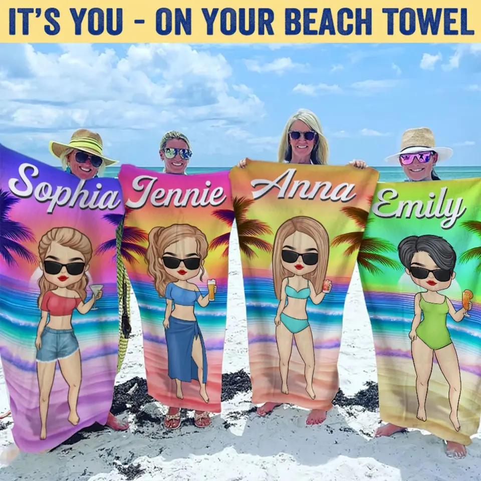 Summer, Beach, Pool, Travel - Bestie Personalized Custom Beach Towel - Summer Vacation Gift, Birthday Pool Party Gift For Best Friends, BFF, Sisters - Image 5