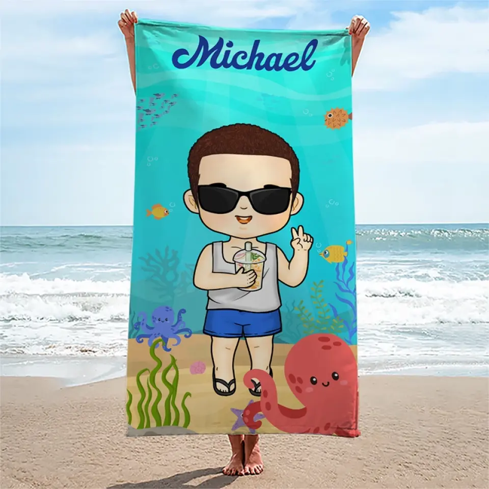 Summer, Beach, Pool, Travel - Family Personalized Custom Beach Towel - Summer Vacation Gift, Birthday Pool Party Gift For Family Members - Image 4