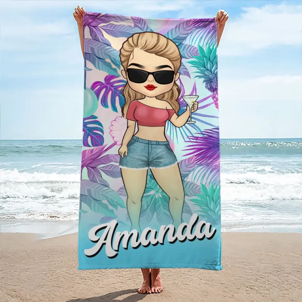 Summer Vibe - Bestie Personalized Custom Beach Towel - Summer Vacation Gift, Birthday Pool Party Gift For Best Friends, BFF, Sisters - Image 3