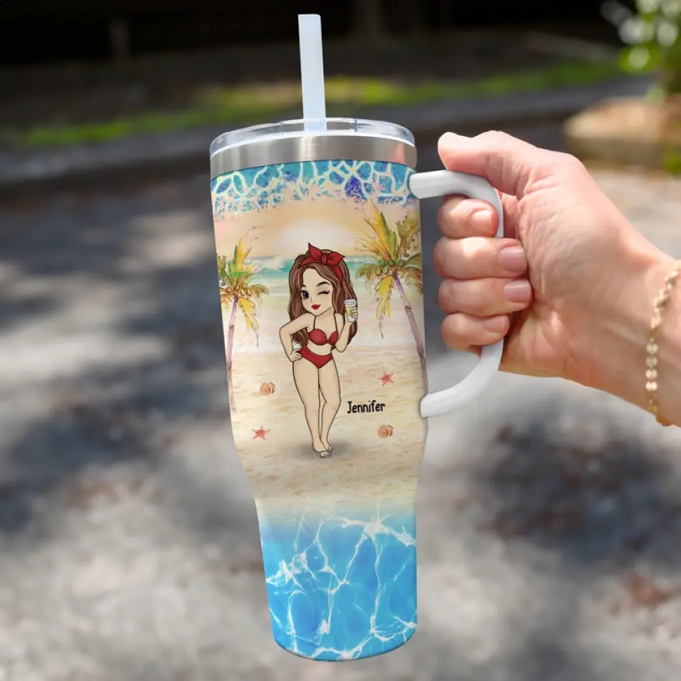 Summertime And The Livin’ Is Easy - Bestie Personalized Custom 40 Oz Stainless Steel Tumbler With Handle - Summer Vacation Gift For Best Friends, BFF, Sisters - Image 3
