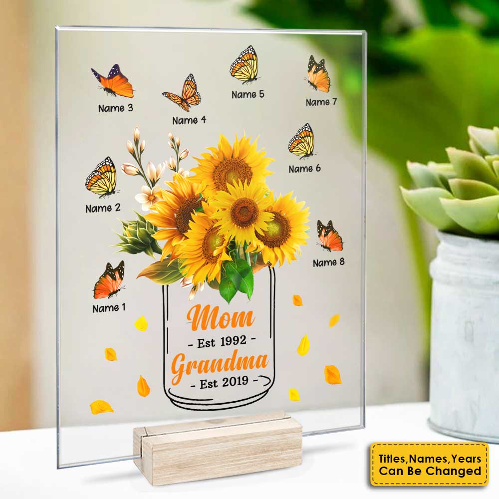 Sunflower Grandma Mom Loves Butterfly Kids  - Gift For Mom, Grandma - Personalized Acrylic Plaque - Image 4