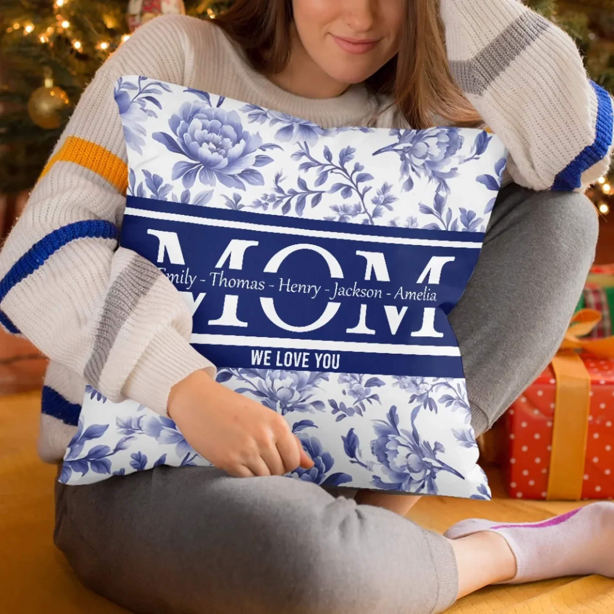 Surrounded By Love, Wrapped In Her Arms - Family Personalized Custom Pillow - Mother's Day, Gift For Mom, Grandma - Image 5