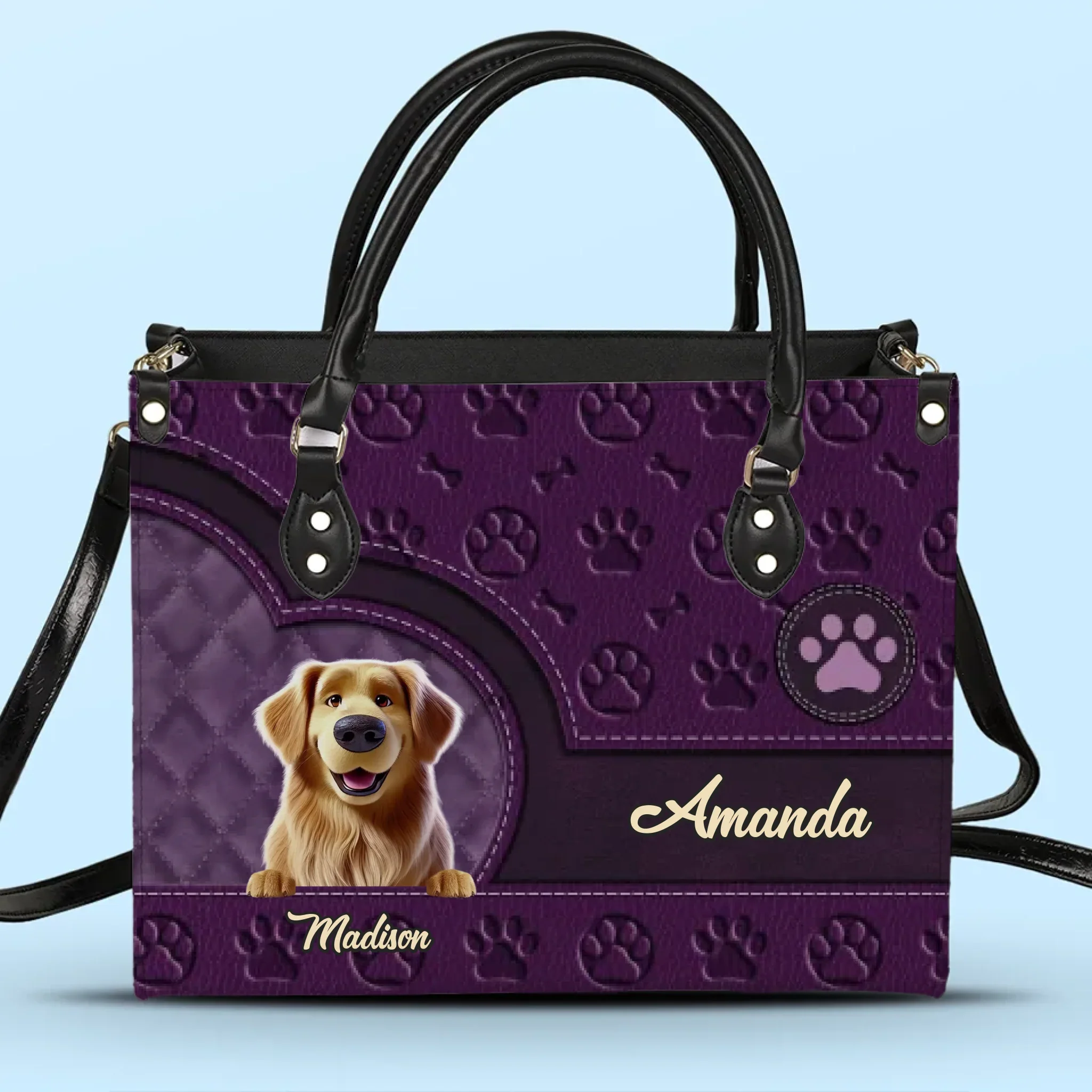 Tails Of Love And Friendship - Dog Personalized Custom Leather Handbag - Gift For Pet Owners, Pet Lovers - Image 2