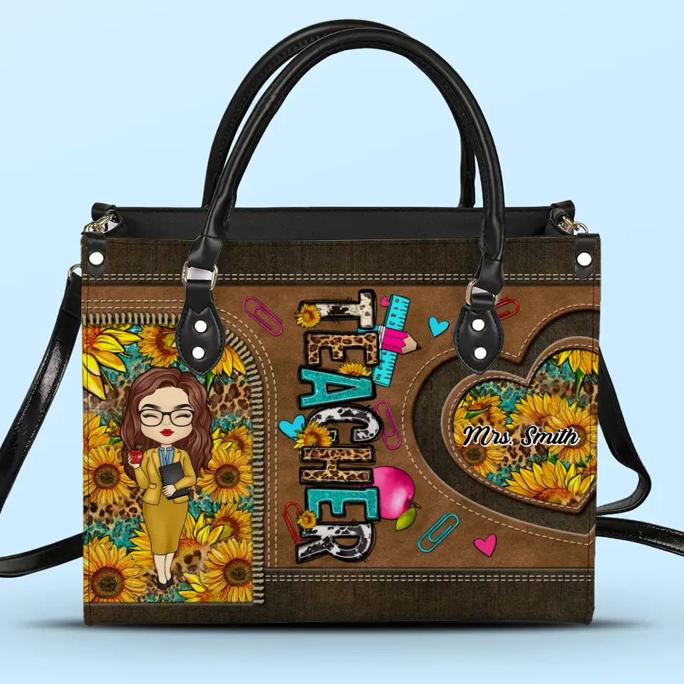 Teachers Change The World One Child At A Time - Teacher Personalized Custom Leather Handbag - Gift For Teacher - Image 2
