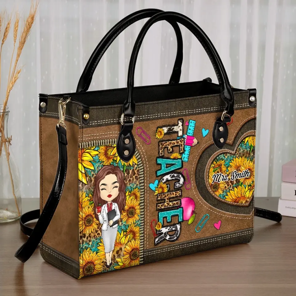 Teachers Change The World One Child At A Time - Teacher Personalized Custom Leather Handbag - Gift For Teacher - Image 3