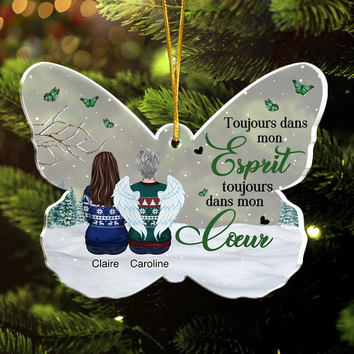 Tes ailes étaient prêtes mais mon cœur n'était pas - French Personalized Custom Butterfly Shaped Acrylic Christmas Ornament - Memorial Gift, Sympathy Gift, Christmas Gift - Image 2