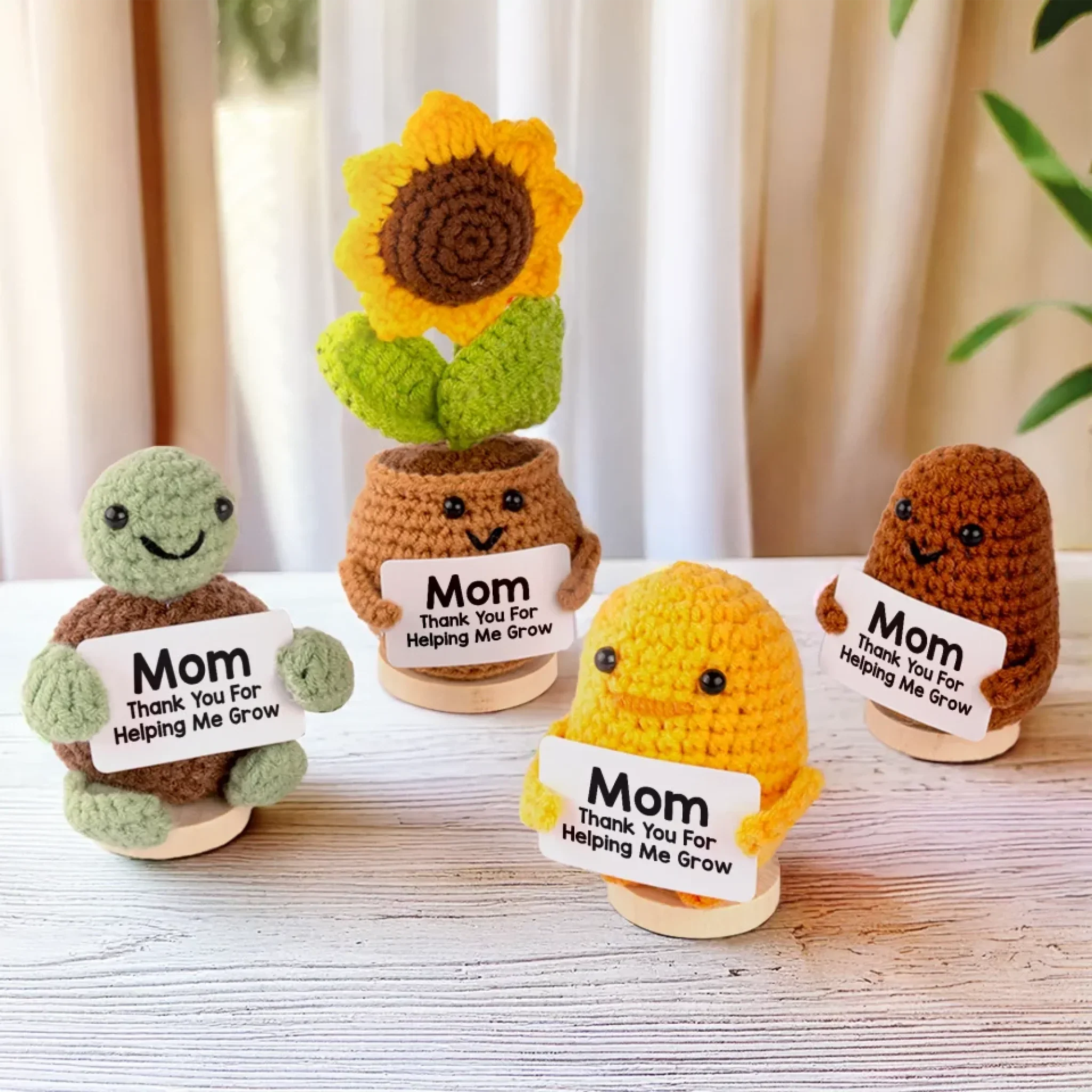 Thank You For Helping Me Grow - Family Personalized Custom Handmade Crochet Plush With Motivational Message - Mother's Day, Gift For Mom, Grandma