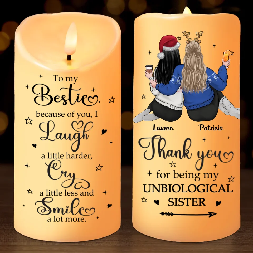 Thanks For Being My Unbiological Sister - Bestie Personalized Custom LED Candle - Christmas Gift For Best Friends, BFF, Sisters - Image 2