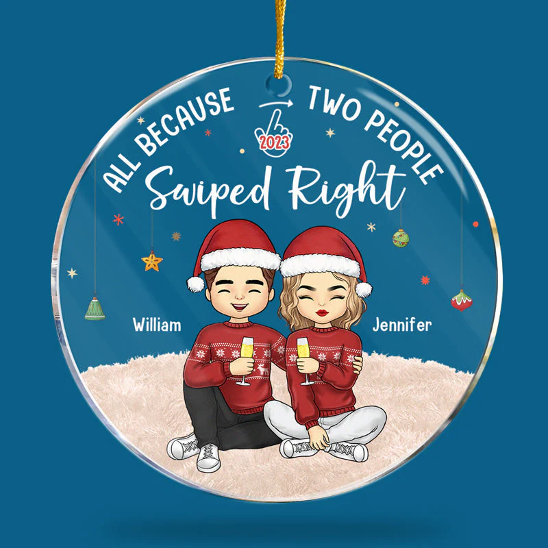 Thanks For Swiping Right - Couple Personalized Custom Ornament - Acrylic Round Shaped - Christmas Gift For Husband Wife, Anniversary - Image 3