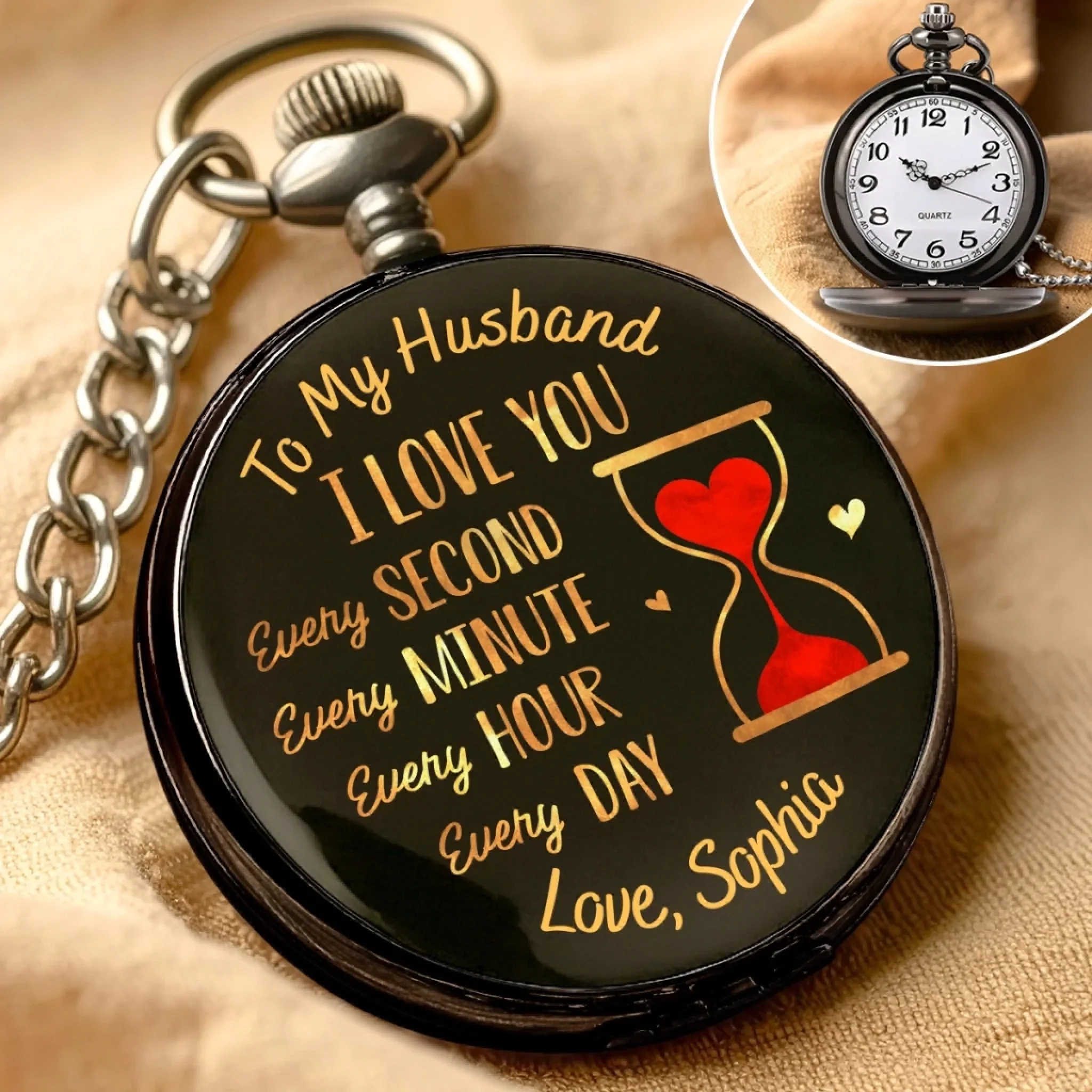 The Best Kind Of Magic Is Love - Couple Personalized Custom Pocket Watch - Gift For Husband Wife, Anniversary - Image 4