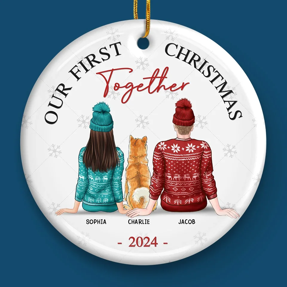 The Best Presents This Year - Couple Personalized Custom Ornament - Ceramic Round Shaped - Christmas Gift For Husband Wife, Anniversary, Pet Owners, Pet Lovers - Image 4
