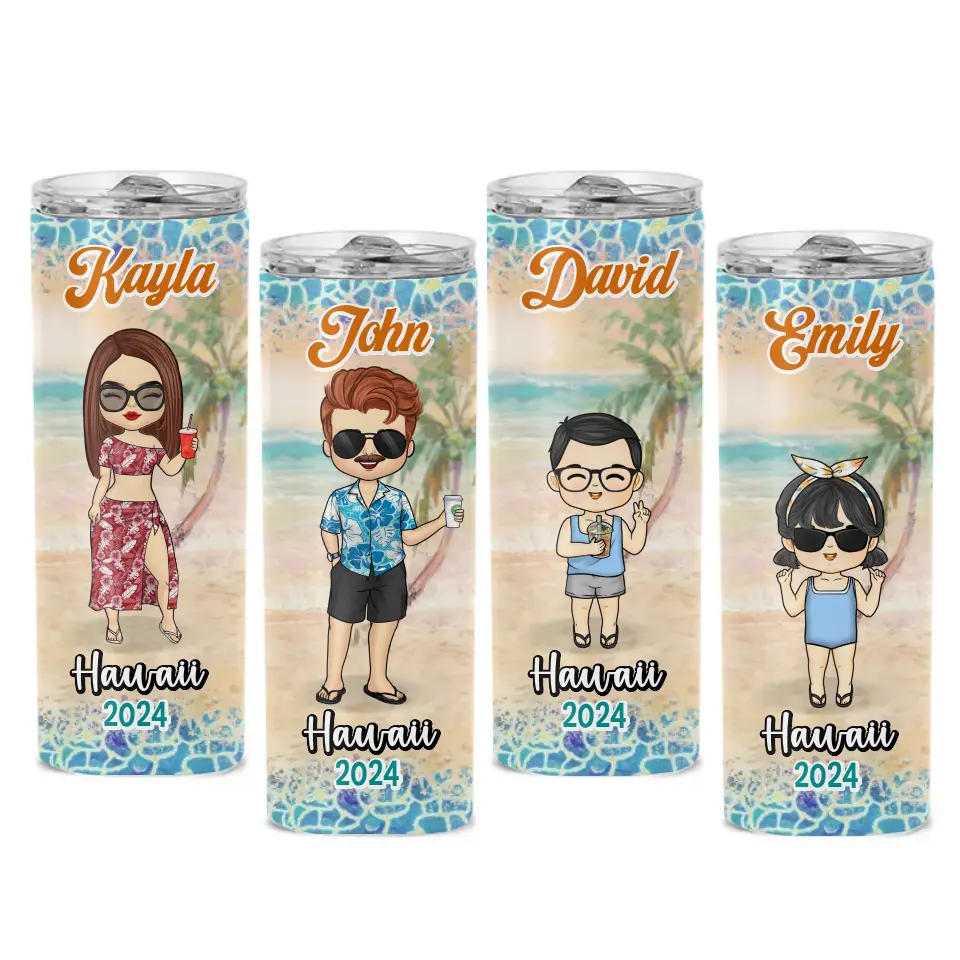 The Best Summer Vacation - Family Personalized Custom Skinny Tumbler - Summer Vacation Gift, Birthday Pool Party Gift For Family Members - Image 6