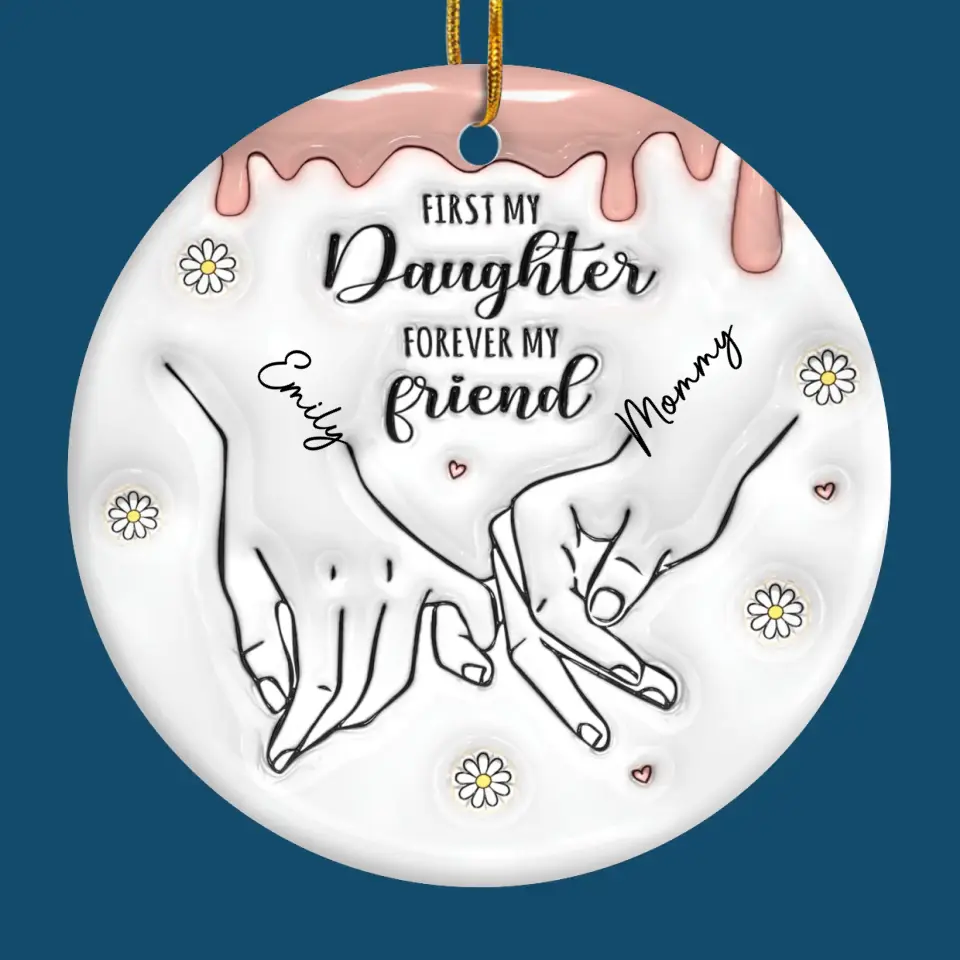 The Best Thing My Hands Have Ever Held Is You - Family Personalized Custom 3D Inflated Effect Printed Ornament - Ceramic Round Shaped - Christmas Gift For Mom, Daughter - Image 2