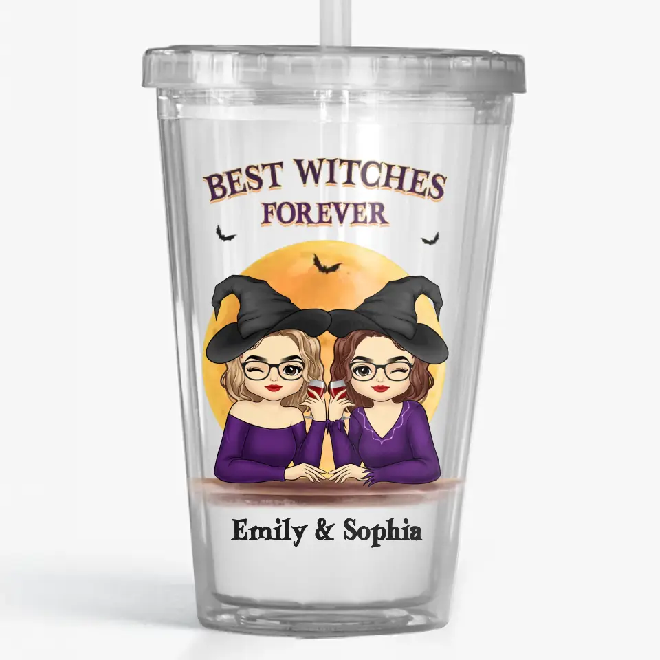 The Best Witches Forever - Bestie Personalized Custom Clear Acrylic Tumbler - Halloween Gift For Best Friends, BFF, Sisters - Image 2