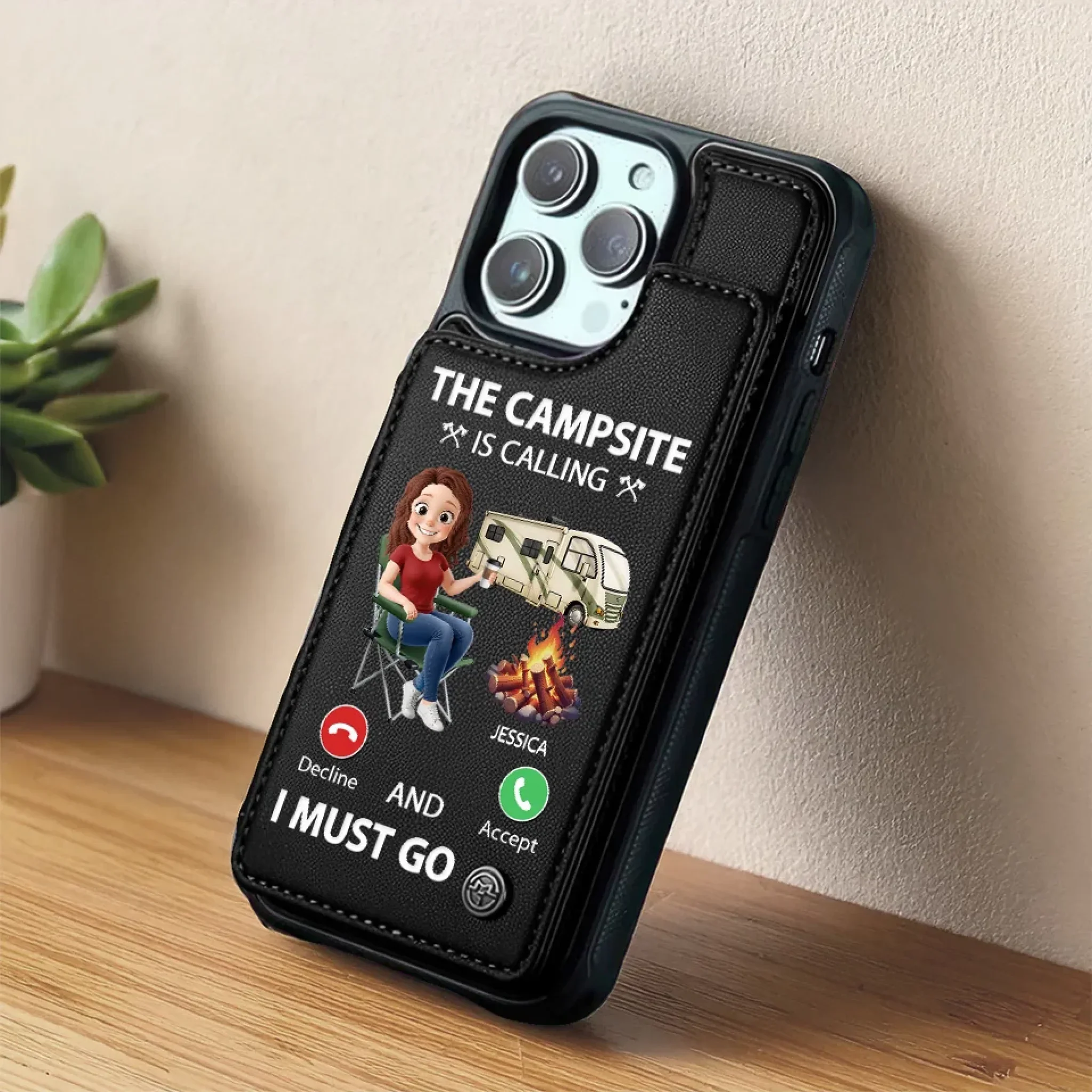 The Campsite Is Calling - Camping Personalized Custom Leather Flip Wallet Phone Case - Gift For Camping Lovers - Image 5