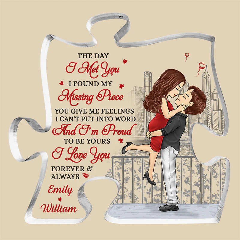 The Day I Met You - Couple Personalized Custom Puzzle Shaped Acrylic Plaque - Christmas Gift For Husband Wife, Anniversary - Image 3