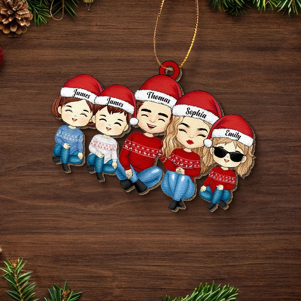 The Essence Of Christmas Lies In Family - Family Personalized Custom Leather Ornament - Christmas Gift For Family Members - Image 4