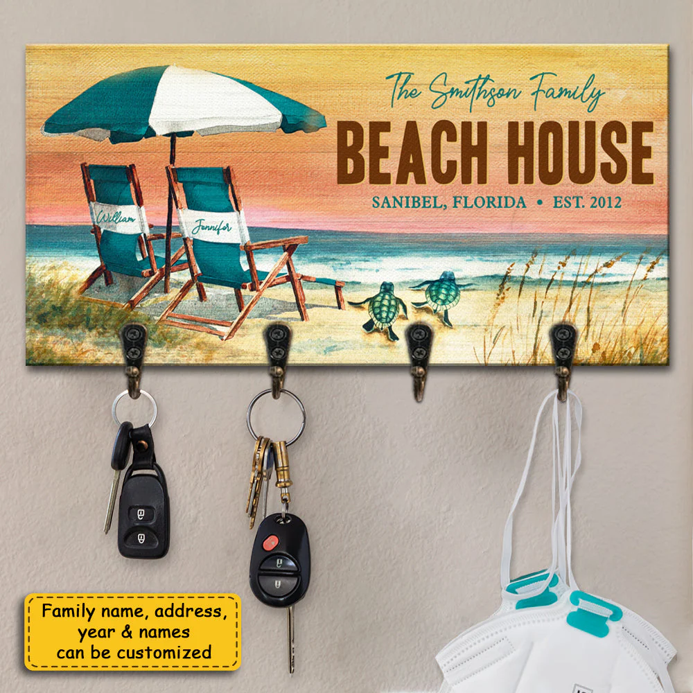 The Family Beach House - Personalized Key Hanger, Key Holder - Gift For Couples, Husband Wife - Image 3