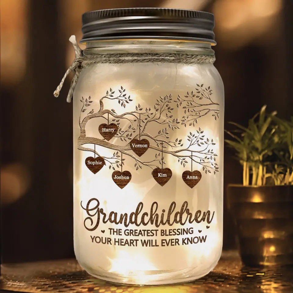 The Greastest Blessing - Family Personalized Custom Mason Jar Light - Mother's Day, Gift For Mom, Grandma - Image 2