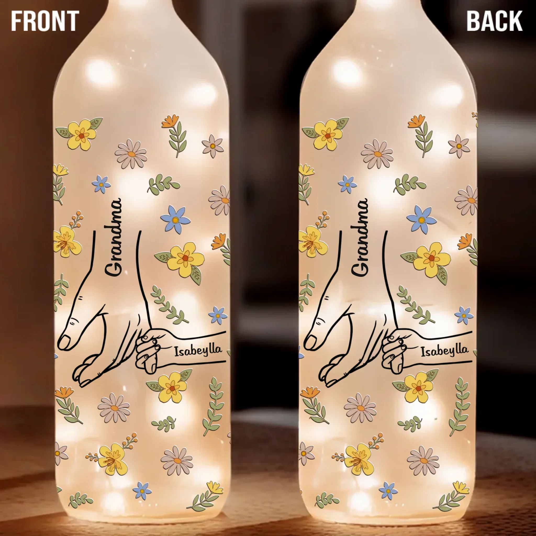 The Hands That Held Mine Taught Me Strength And Kindness - Family Personalized Custom Bottle Lamp - Gift For Mom, Grandma - Image 2