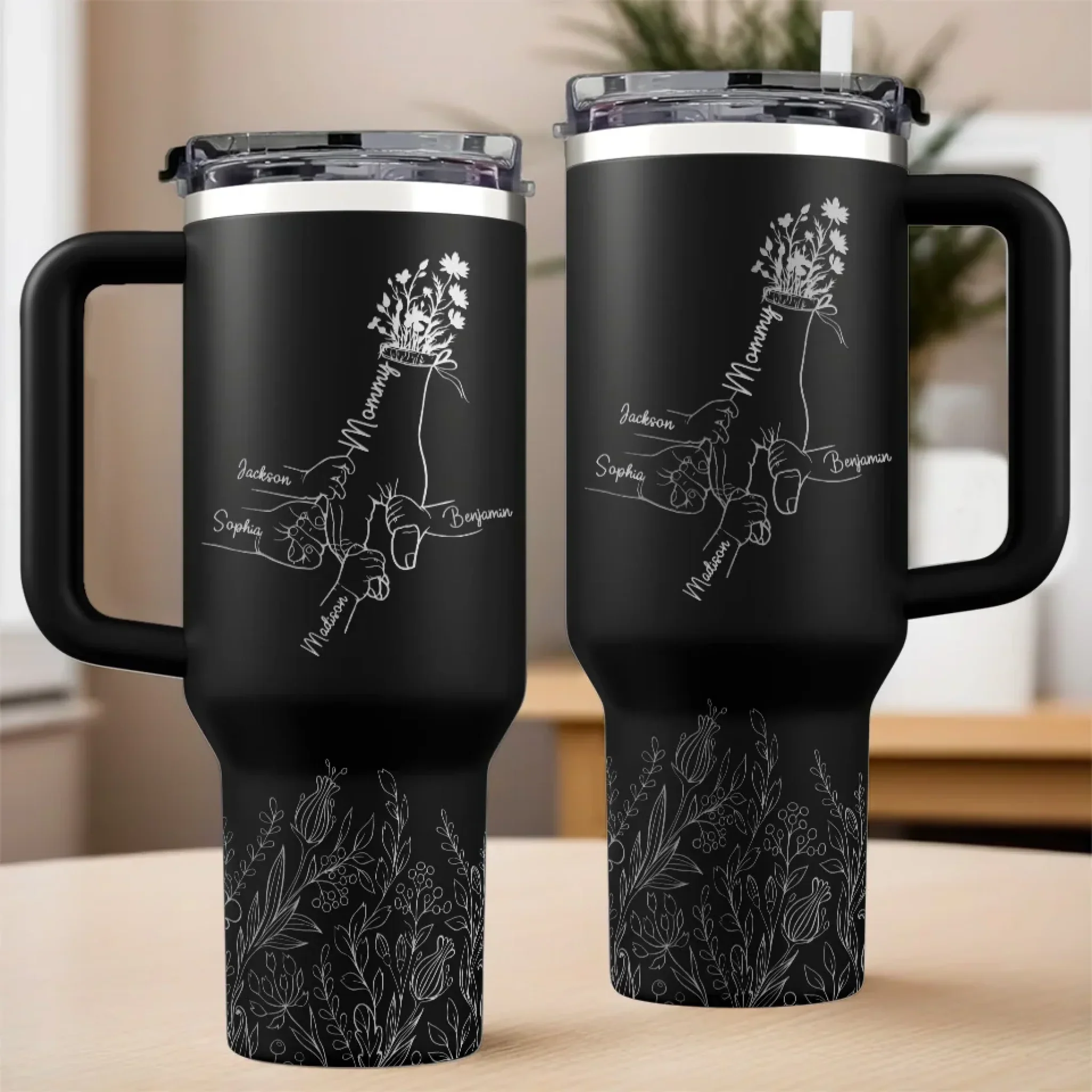 The Hands That Raised Us, The Love That Guides Us - Family Personalized Custom Engraved 40oz Tumbler With Handle - Mother's Day, Gift For Mom, Grandma - Image 3