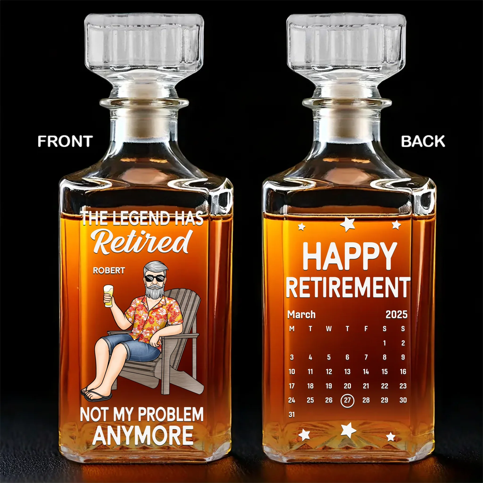 The Legend Has Retired - Coworker Personalized Custom Glass Whiskey Bottle - Appreciation, Retirement Gift For Coworkers, Work Friends, Colleagues - Image 2
