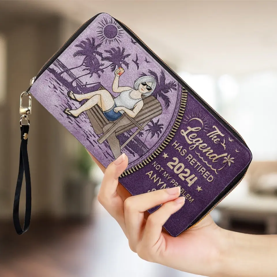 The Legend Has Retired, It's Not My Problem Anymore - Personalized Custom Leather Long Wallet -  Appreciation, Retirement Gift For Coworkers, Work Friends, Colleagues - Image 4