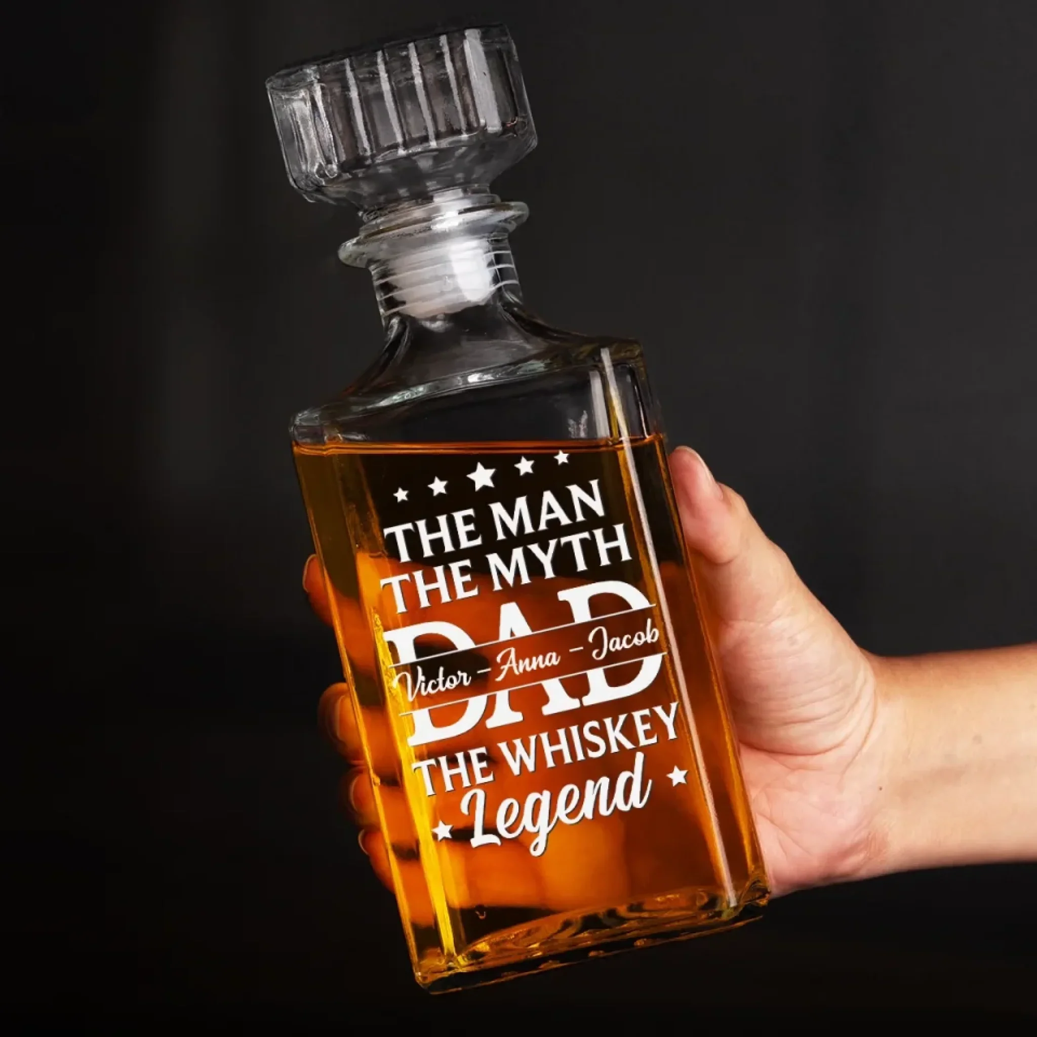The Legend Lives In Every Sip - Family Personalized Custom Glass Whiskey Bottle - Father's Day, Gift For Dad, Grandpa - Image 4