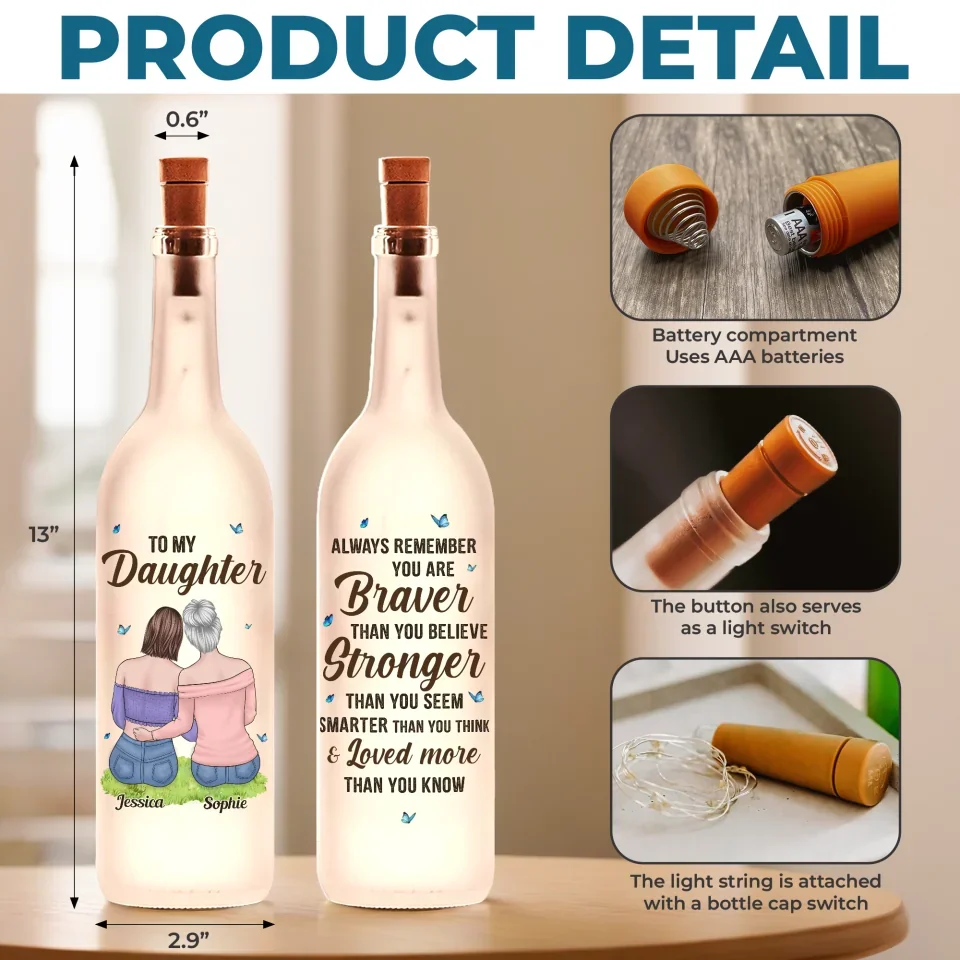 The Love Between A Mom And Daughter Is Forever - Family Personalized Custom Bottle Lamp - Gift For Mom, Daughter - Image 5
