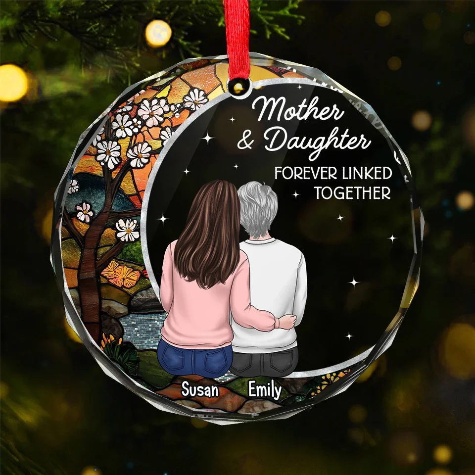 The Love Between A Mother And Daughter Is Forever - Family Personalized Custom Circle Glass Ornament - Christmas Gift For Mom, Daughter
