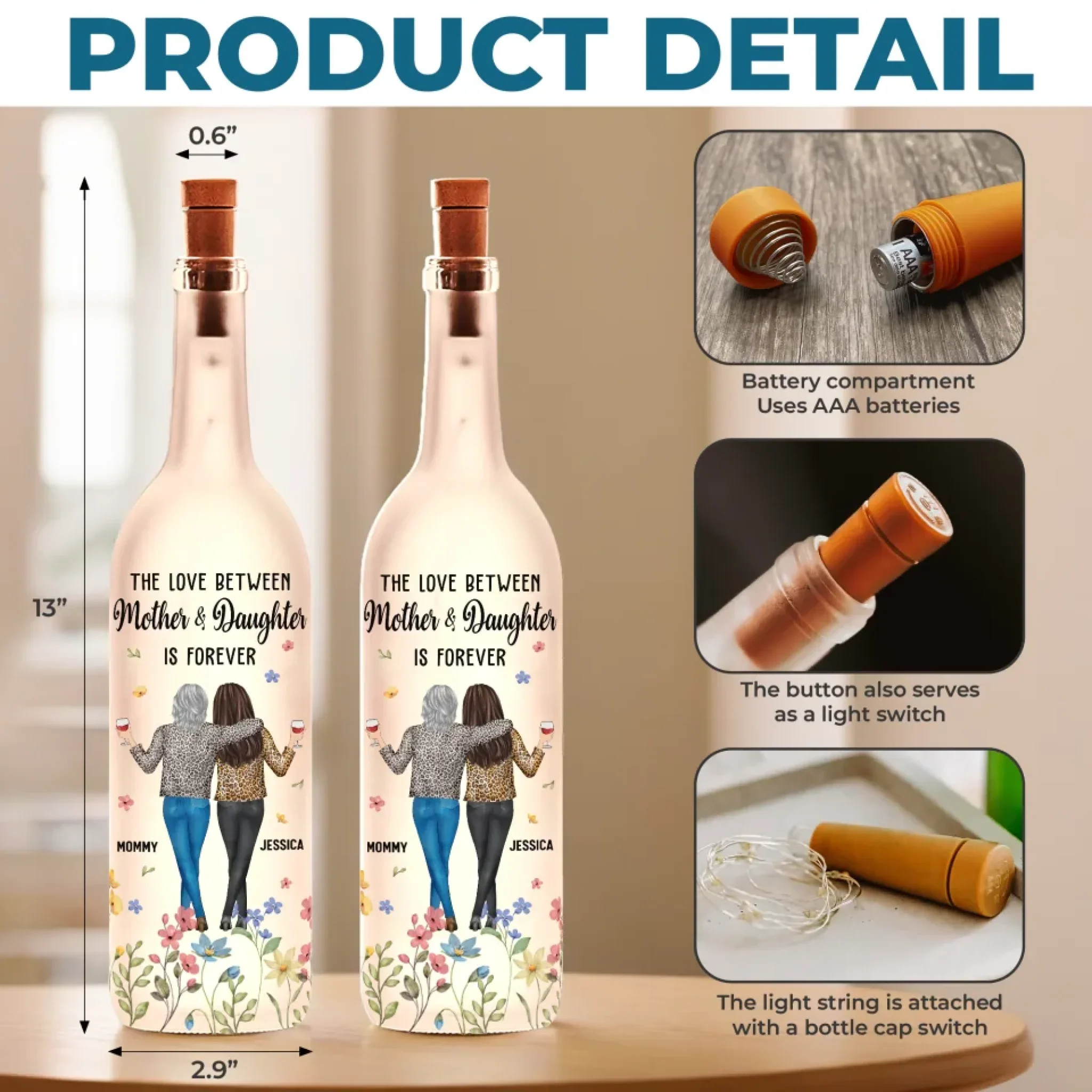 The Love Between Mothers And Daughter Is Forever - Family Personalized Custom Bottle Lamp - Gift For Mom, Daughter - Image 5